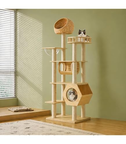 Amazon.co.jp: 猫タワー 木製 高さ170.5cm 多機能 宇宙船 ハンモック